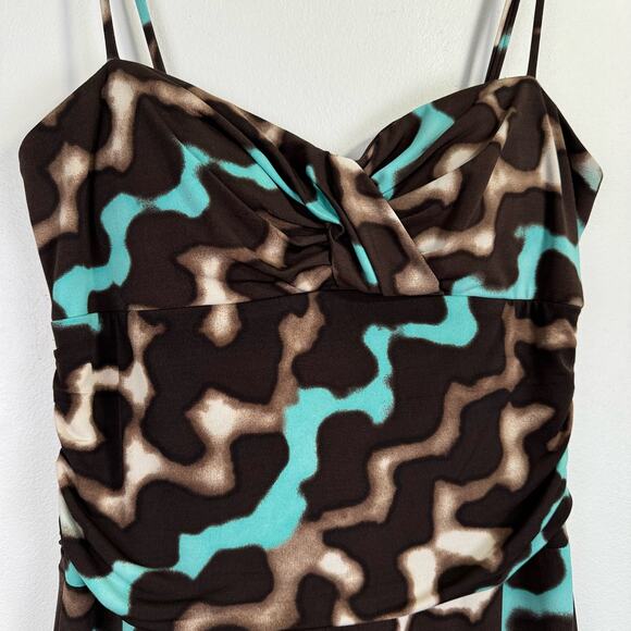 BISOU BISOU 90s Y2K Brown Blue Cheetah Print Dress Size 10 Funky Retro Vintage - Picture 3 of 10